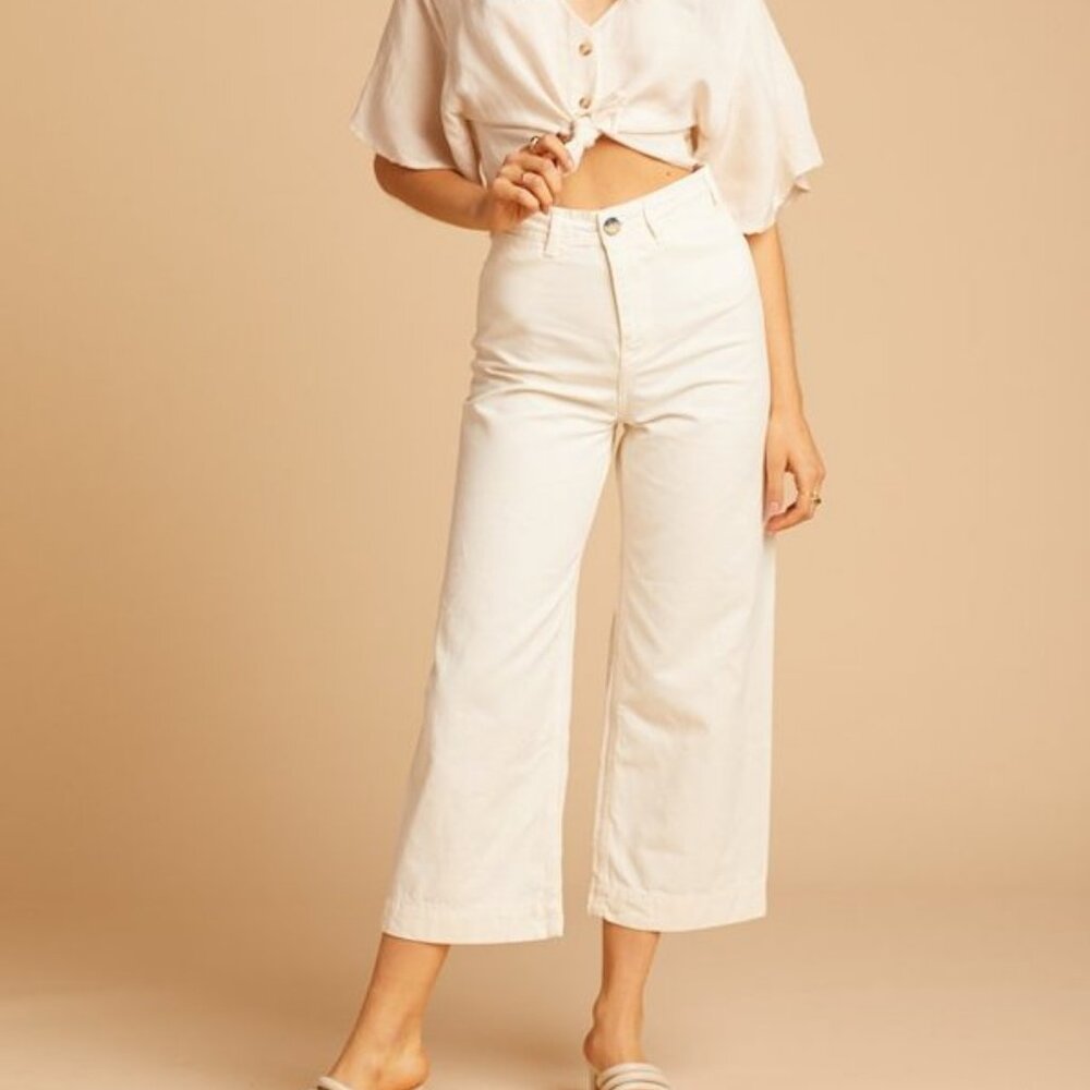 Free People  Patti Cotton Cropped Pants, Ivory Size Women 27 NWT  Spots